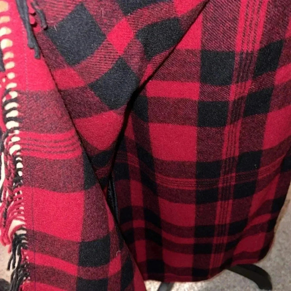 Woolrich Women’s Red Plaid 90s y2k Vintage Wool Fringe Blanket Wrap Skirt Size 8 - Picture 7 of 15